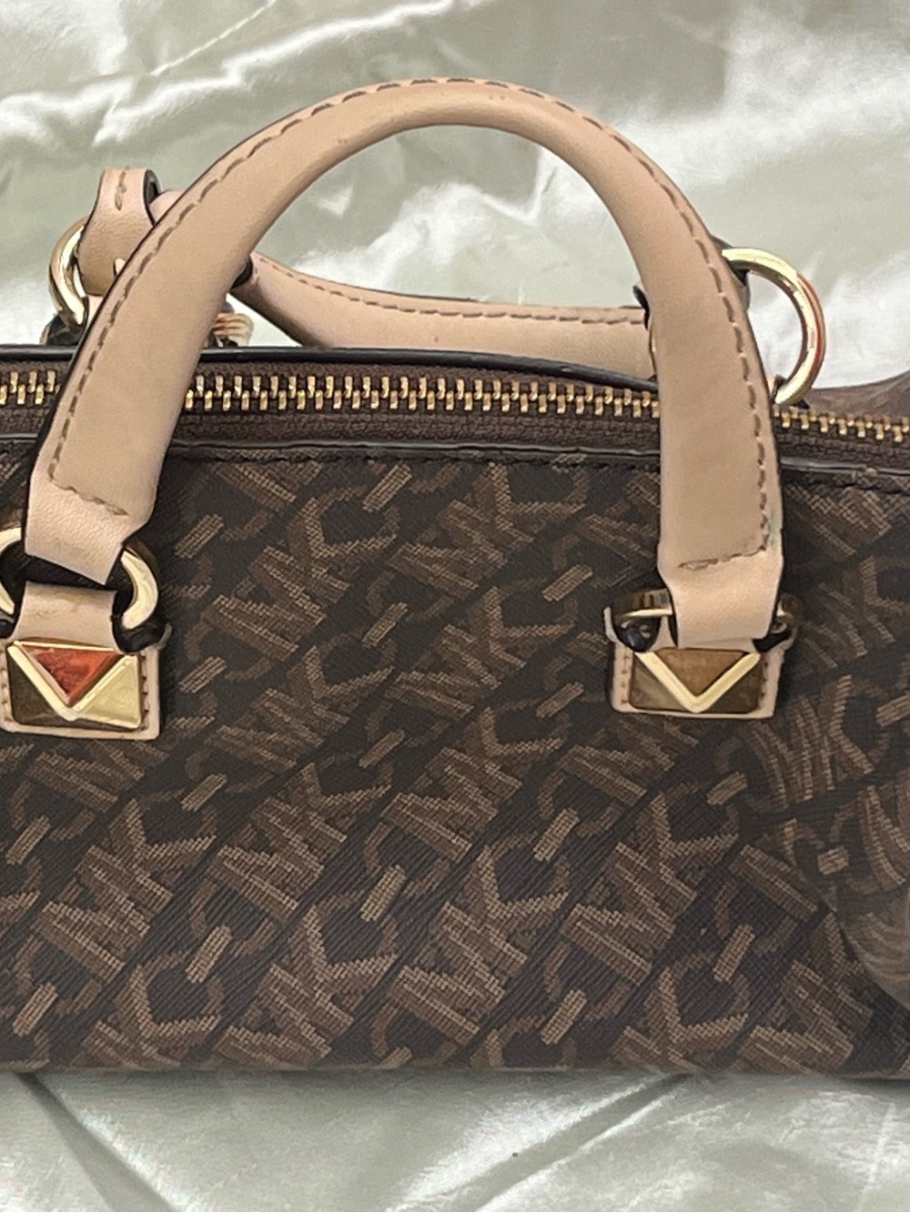Michael Kors Brown Monogram Satchel with Beige Handles